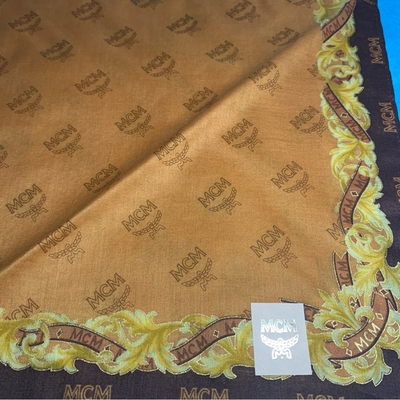 MCM Tan and Gold Patterned Scarf